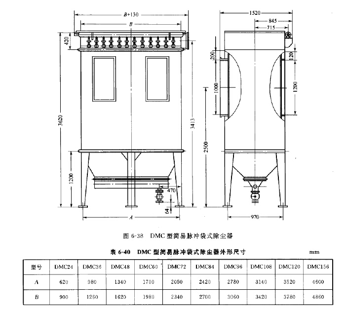 DMC型簡易脈沖袋式除塵器外形尺寸 DMC型簡易脈沖袋式除塵器外形尺寸